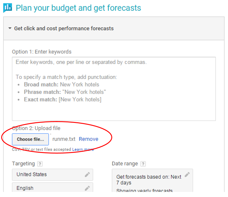 Get click and cost performance forecasts 